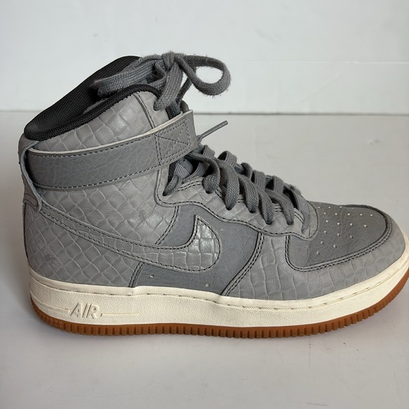 Nike AF1 Hi Premium croc embossed gray high top sneaker lace up velcro ankle - Picture 14 of 16